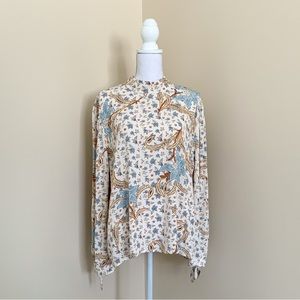NWT LOFT Outlet High Neck Paisley/Floral Print Tie Sleeve Blouse (Size XL)
